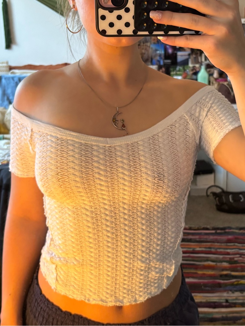 We The Free FP White Off-Shoulder Knit Crop Top - Women